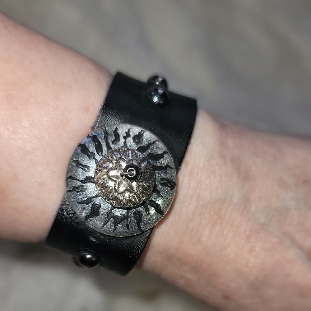 Black Leather Bracelet with Silver Accents